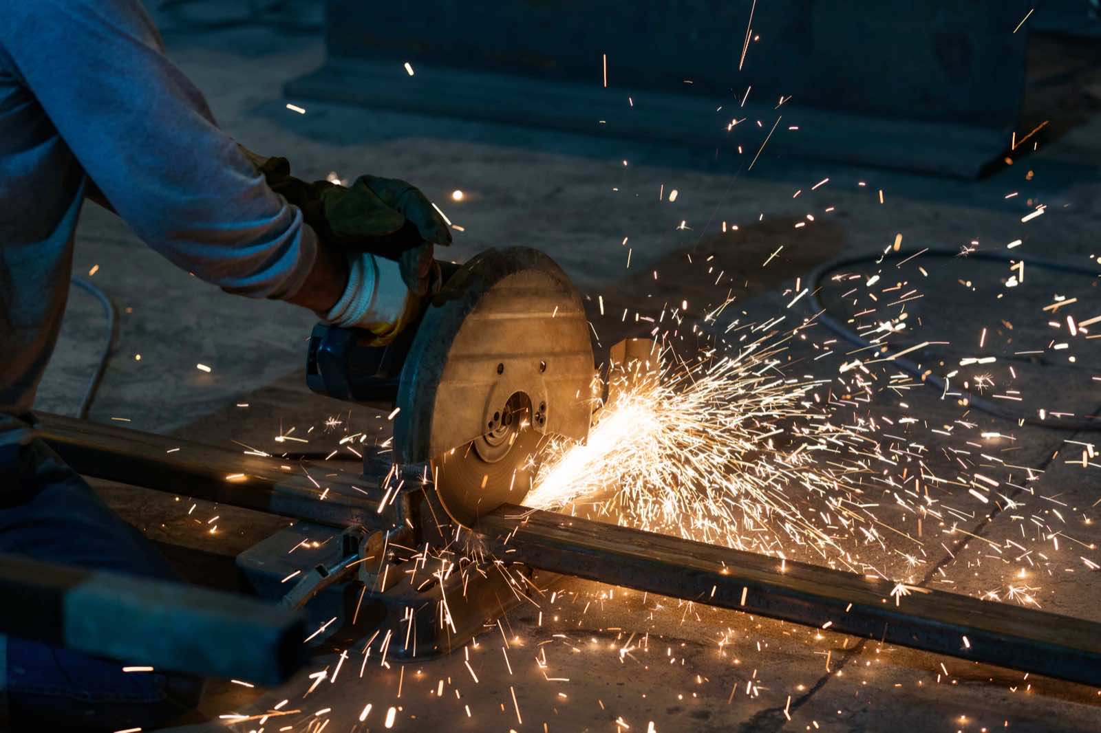 Cutting steel with sparks flying
