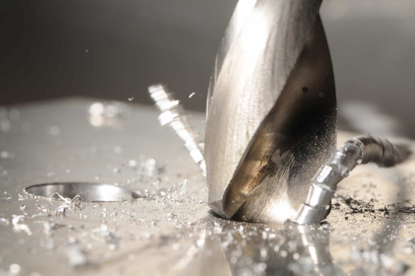 Close-up drilling into metal